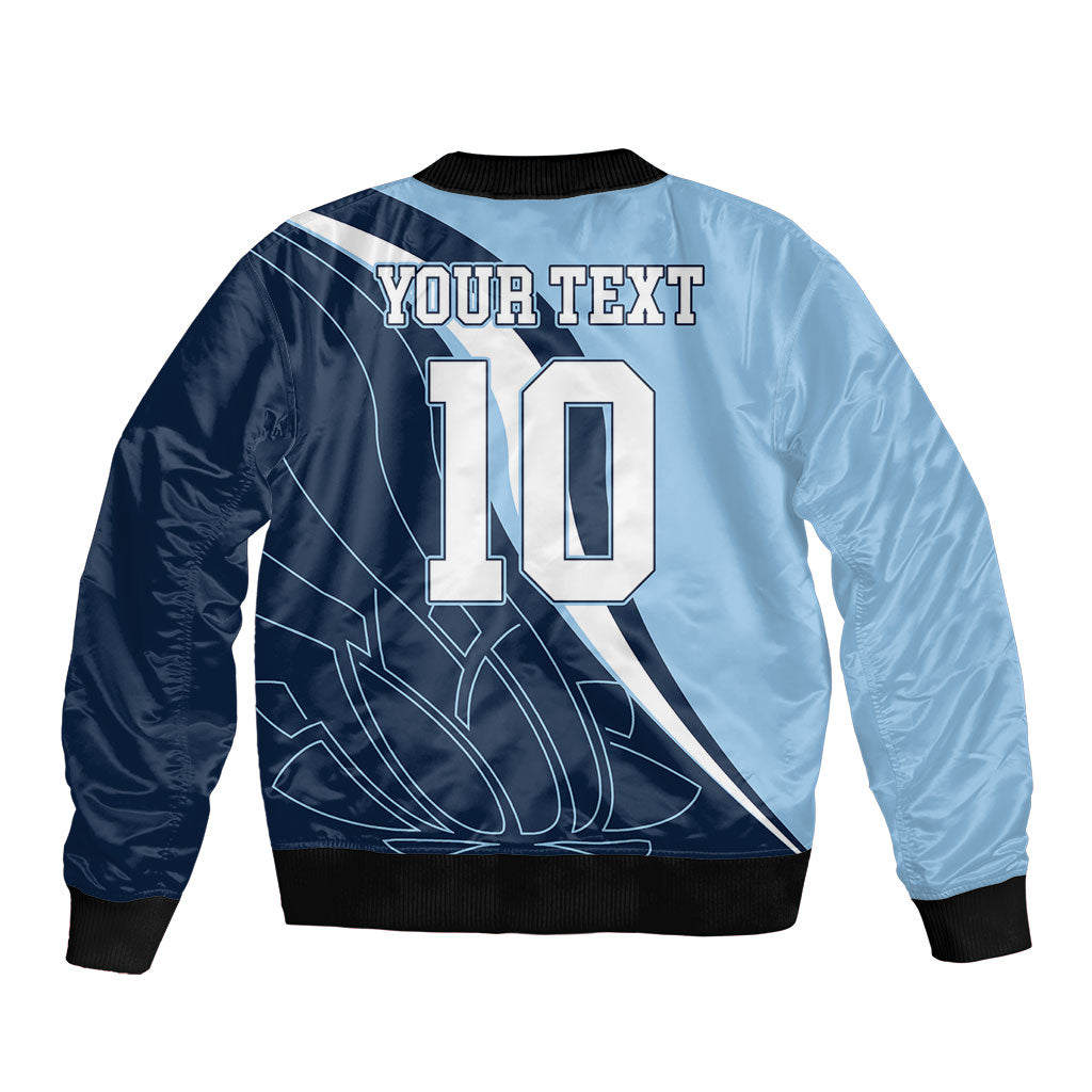 Personalized New South Wales Oztag Bomber Jacket Abstract Wave Line Art