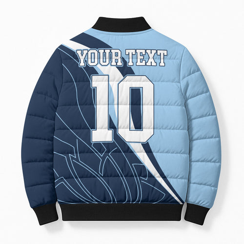 Personalized New South Wales Oztag Bomber Puffer Jacket Abstract Wave Line Art