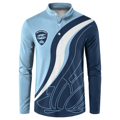 Personalized New South Wales Oztag Button Sweatshirt Abstract Wave Line Art