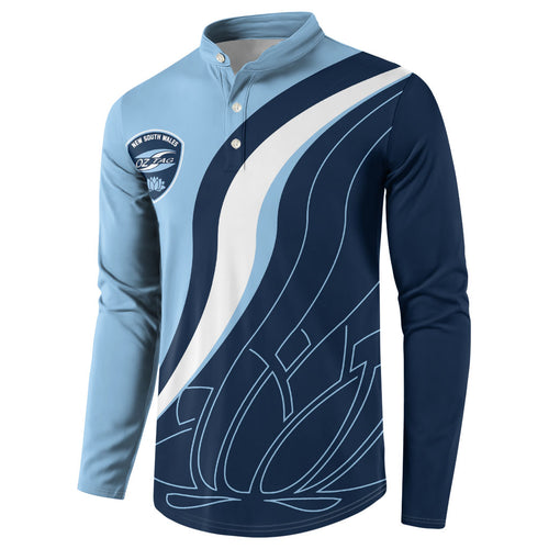 Personalized New South Wales Oztag Button Sweatshirt Abstract Wave Line Art