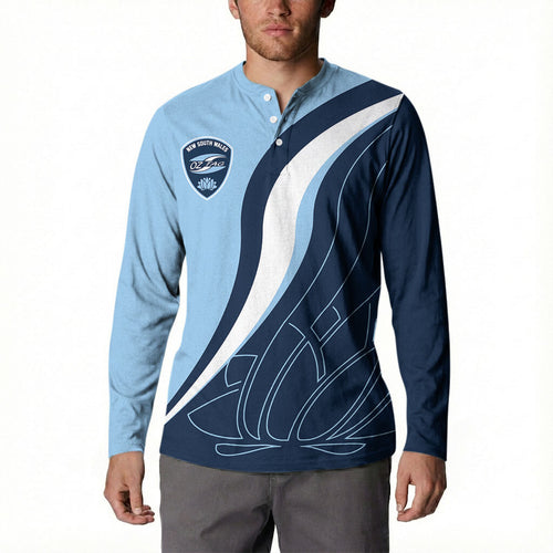 Personalized New South Wales Oztag Button Sweatshirt Abstract Wave Line Art