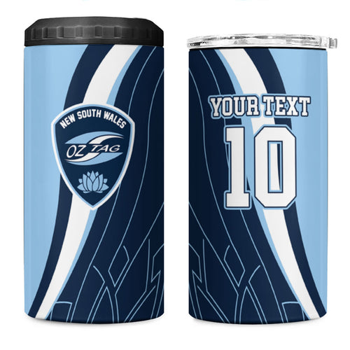 Personalized New South Wales Oztag 4 in 1 Can Cooler Tumbler Abstract Wave Line Art