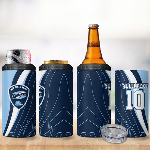 Personalized New South Wales Oztag 4 in 1 Can Cooler Tumbler Abstract Wave Line Art