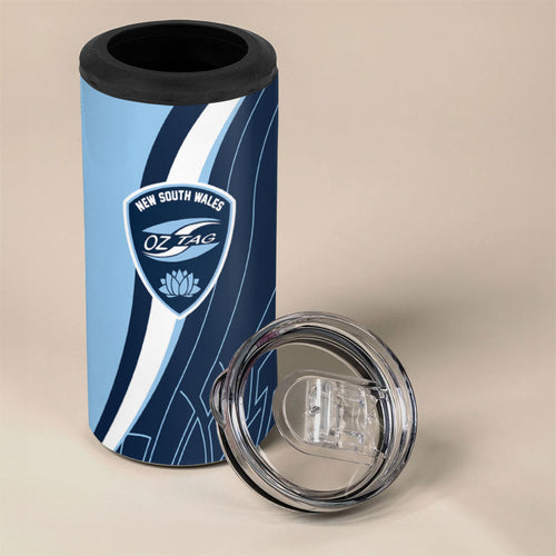 Personalized New South Wales Oztag 4 in 1 Can Cooler Tumbler Abstract Wave Line Art