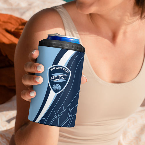Personalized New South Wales Oztag 4 in 1 Can Cooler Tumbler Abstract Wave Line Art
