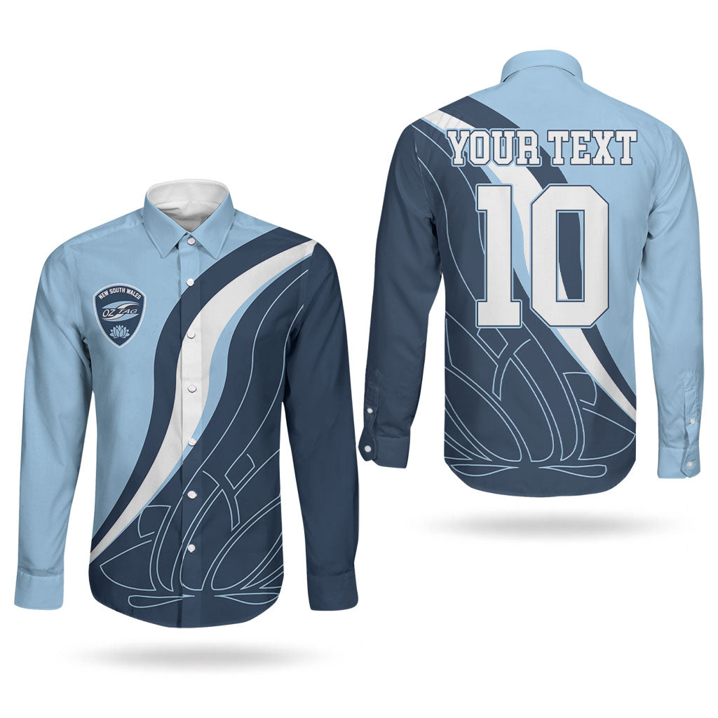 Personalized New South Wales Oztag Couples Matching Mermaid Dress and Long Sleeve Button Shirt Abstract Wave Line Art
