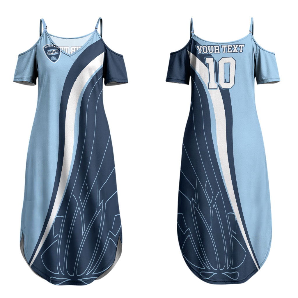 Personalized New South Wales Oztag Couples Matching Summer Maxi Dress and Long Sleeve Button Shirt Abstract Wave Line Art