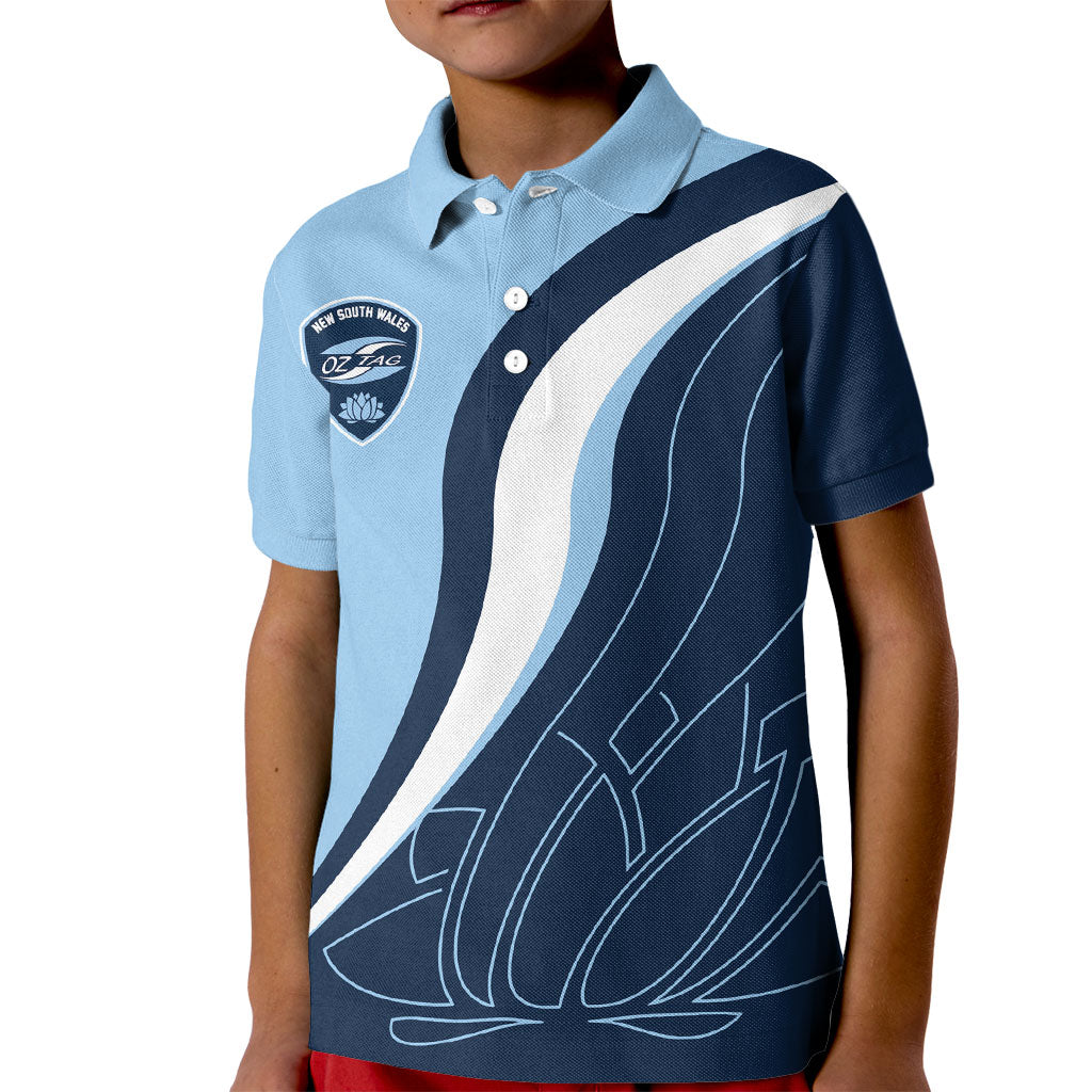 Personalized New South Wales Oztag Kid Polo Shirt Abstract Wave Line Art
