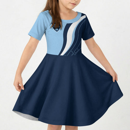 Personalized New South Wales Oztag Kid Short Sleeve Dress Abstract Wave Line Art