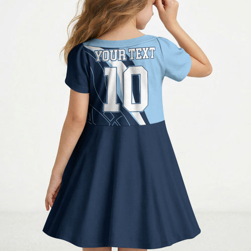Personalized New South Wales Oztag Kid Short Sleeve Dress Abstract Wave Line Art