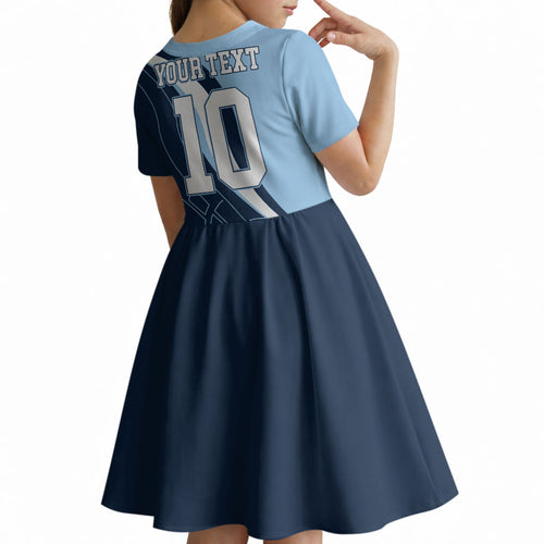 Personalized New South Wales Oztag Kid Short Sleeve Dress Abstract Wave Line Art