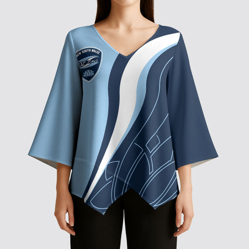 Personalized New South Wales Oztag Kimono Sleeve Blouse Abstract Wave Line Art