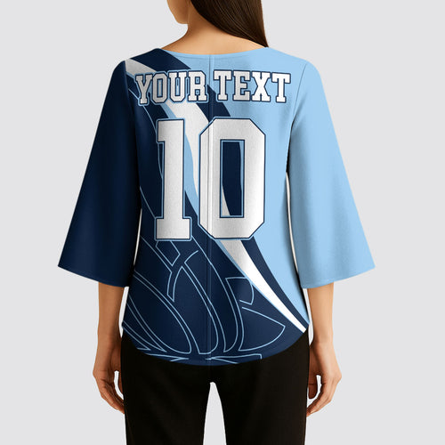 Personalized New South Wales Oztag Kimono Sleeve Blouse Abstract Wave Line Art