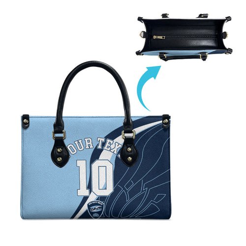 Personalized New South Wales Oztag Leather Bag Abstract Wave Line Art