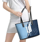 Personalized New South Wales Oztag Leather Tote Bag Abstract Wave Line Art