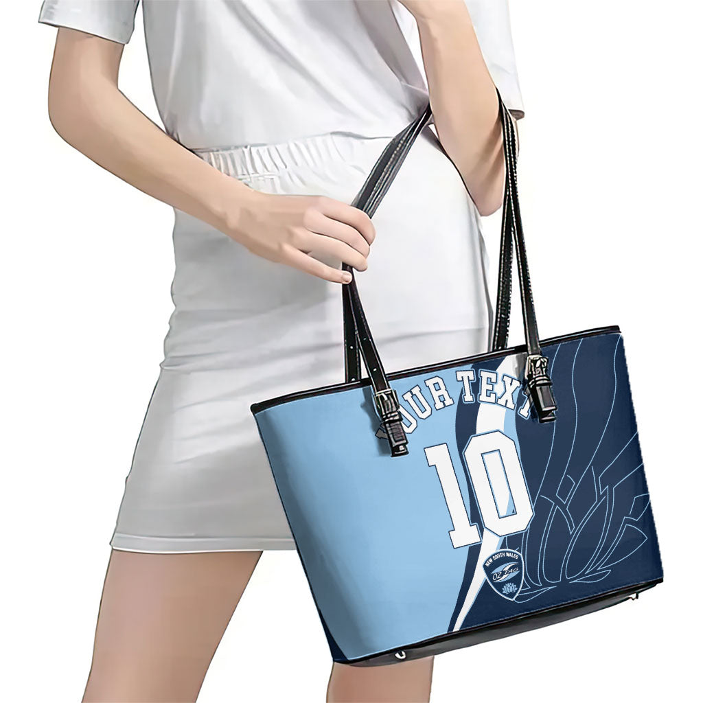 Personalized New South Wales Oztag Leather Tote Bag Abstract Wave Line Art