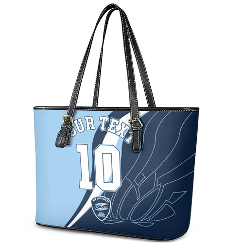 Personalized New South Wales Oztag Leather Tote Bag Abstract Wave Line Art