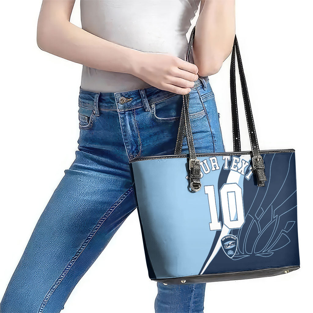 Personalized New South Wales Oztag Leather Tote Bag Abstract Wave Line Art