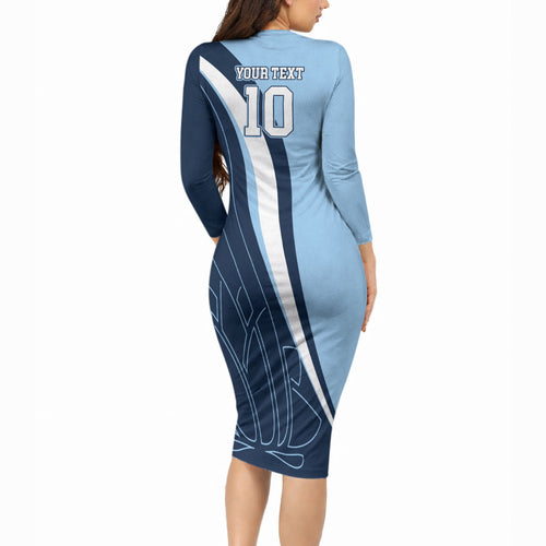Personalized New South Wales Oztag Long Sleeve Bodycon Dress Abstract Wave Line Art