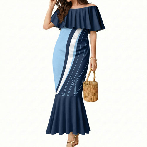 Personalized New South Wales Oztag Mermaid Dress Abstract Wave Line Art