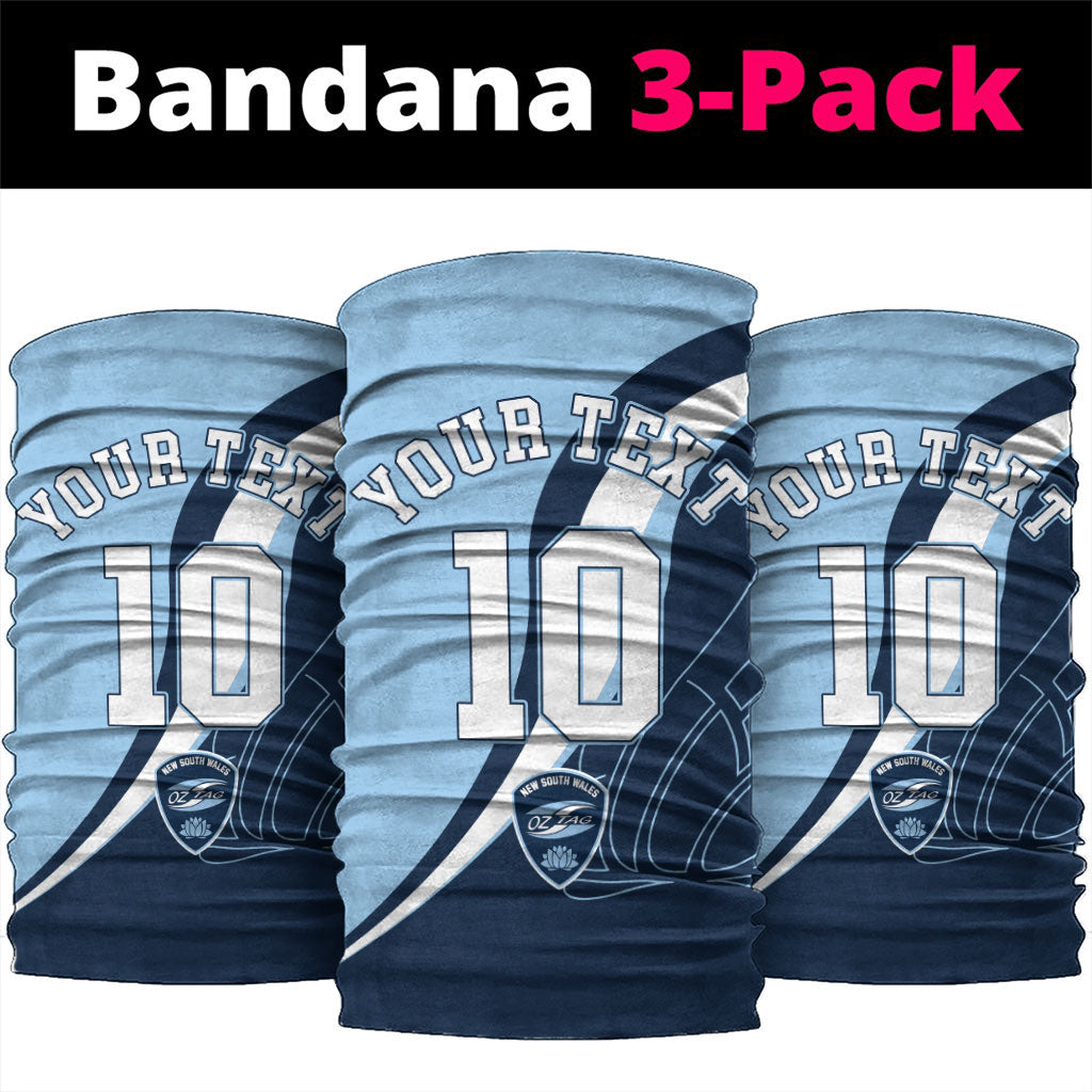 Personalized New South Wales Oztag Neck Gaiter Abstract Wave Line Art