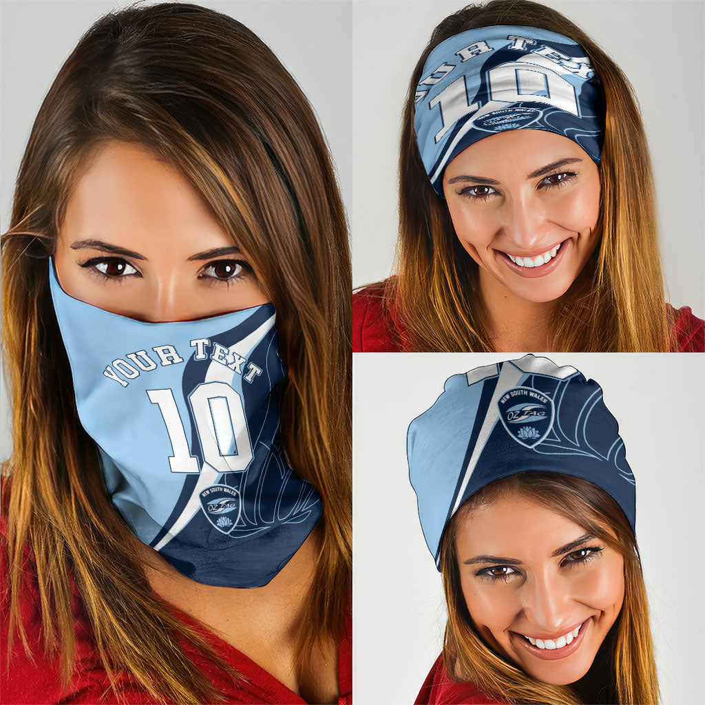 Personalized New South Wales Oztag Neck Gaiter Abstract Wave Line Art