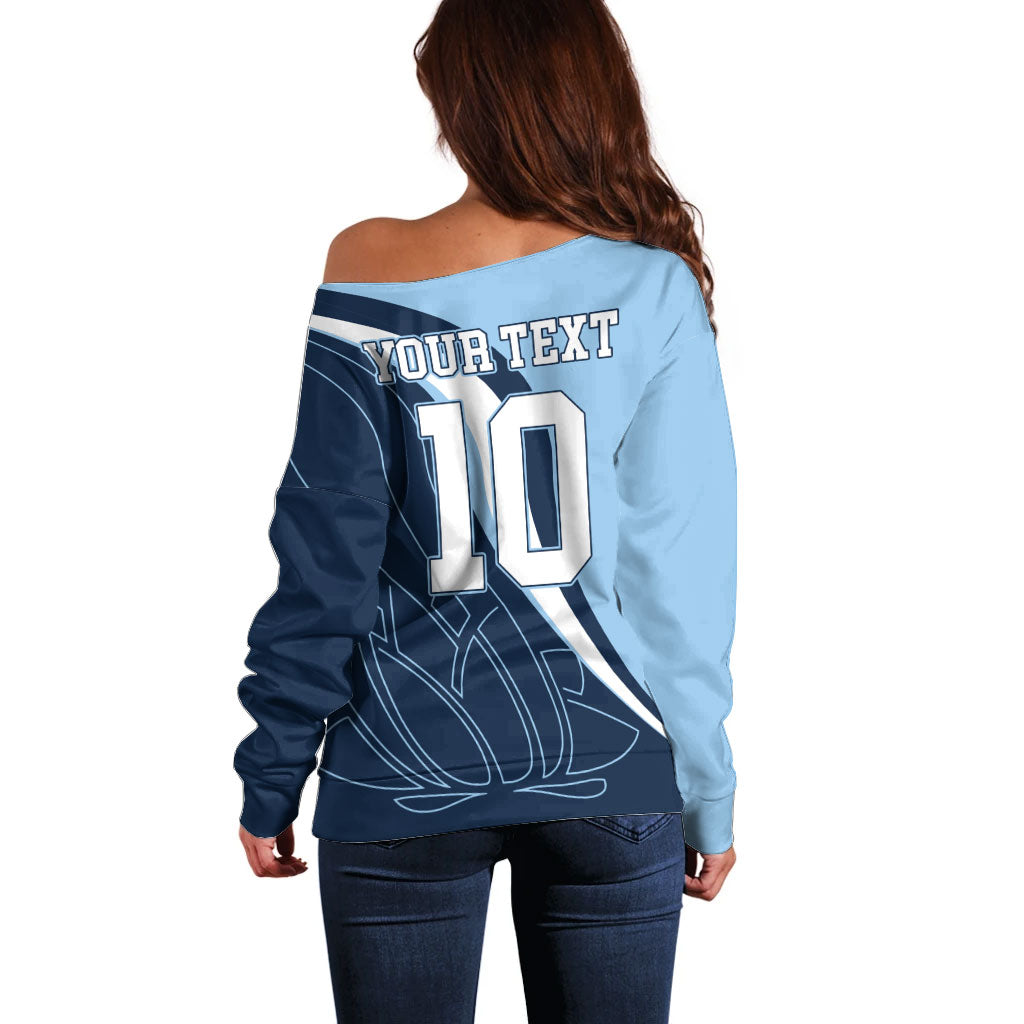 Personalized New South Wales Oztag Off Shoulder Sweater Abstract Wave Line Art