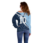 Personalized New South Wales Oztag Off Shoulder Sweater Abstract Wave Line Art
