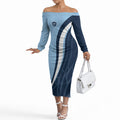Personalized New South Wales Oztag Off The Shoulder Long Sleeve Dress Abstract Wave Line Art