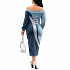 Personalized New South Wales Oztag Off The Shoulder Long Sleeve Dress Abstract Wave Line Art