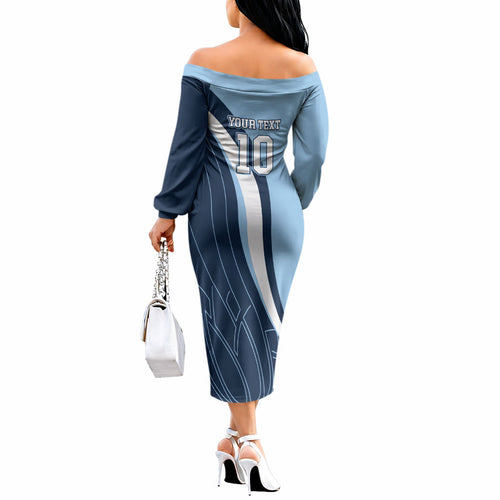 Personalized New South Wales Oztag Off The Shoulder Long Sleeve Dress Abstract Wave Line Art