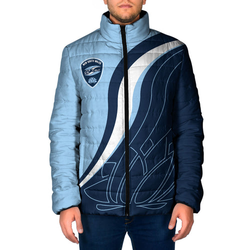 Personalized New South Wales Oztag Padded Jacket Abstract Wave Line Art