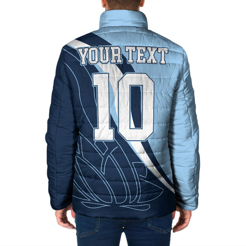 Personalized New South Wales Oztag Padded Jacket Abstract Wave Line Art