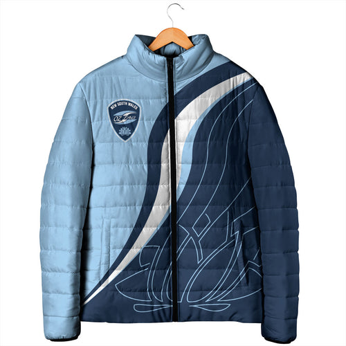 Personalized New South Wales Oztag Padded Jacket Abstract Wave Line Art
