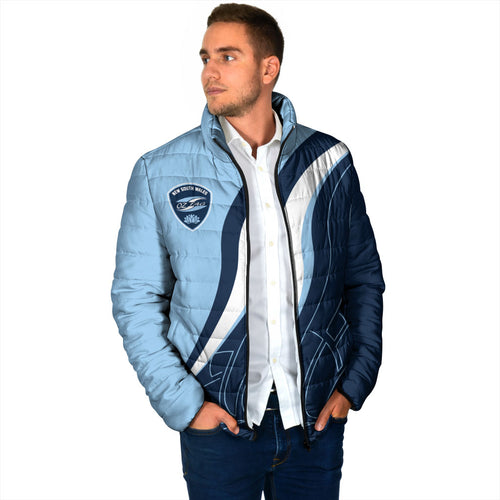 Personalized New South Wales Oztag Padded Jacket Abstract Wave Line Art