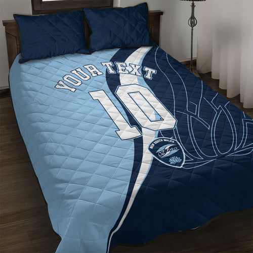 Personalized New South Wales Oztag Quilt Bed Set Abstract Wave Line Art