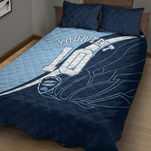 Personalized New South Wales Oztag Quilt Bed Set Abstract Wave Line Art