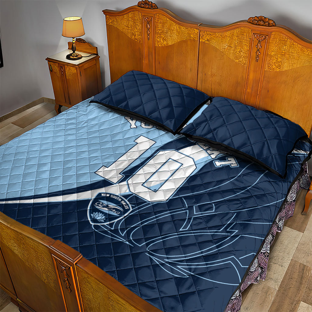 Personalized New South Wales Oztag Quilt Bed Set Abstract Wave Line Art