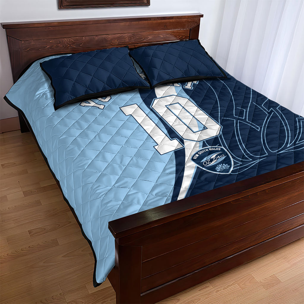 Personalized New South Wales Oztag Quilt Bed Set Abstract Wave Line Art