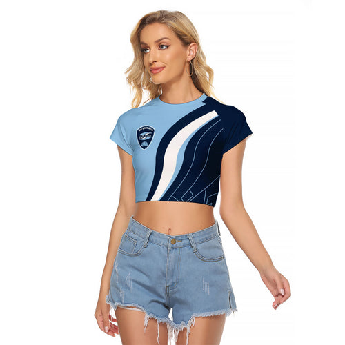 Personalized New South Wales Oztag Raglan Cropped T Shirt Abstract Wave Line Art