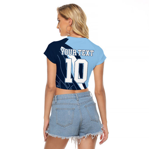 Personalized New South Wales Oztag Raglan Cropped T Shirt Abstract Wave Line Art