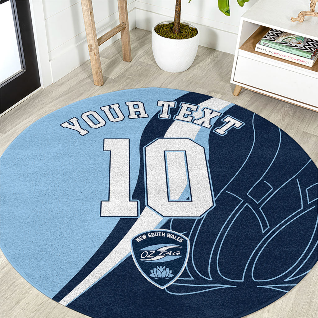 Personalized New South Wales Oztag Round Carpet Abstract Wave Line Art
