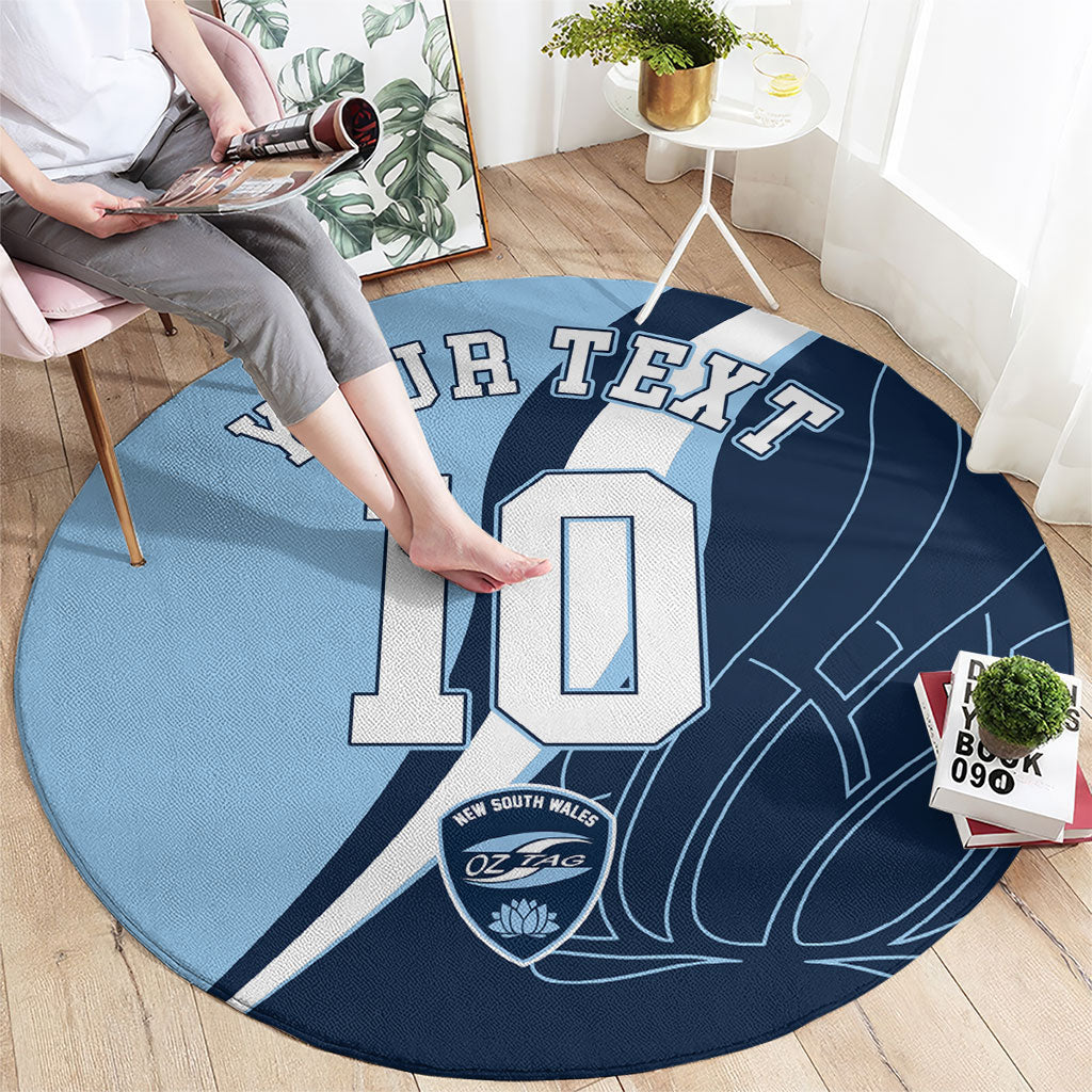 Personalized New South Wales Oztag Round Carpet Abstract Wave Line Art