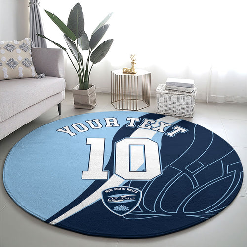 Personalized New South Wales Oztag Round Carpet Abstract Wave Line Art