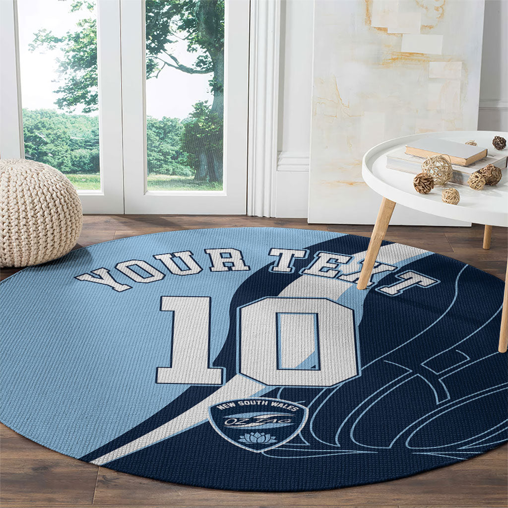 Personalized New South Wales Oztag Round Carpet Abstract Wave Line Art