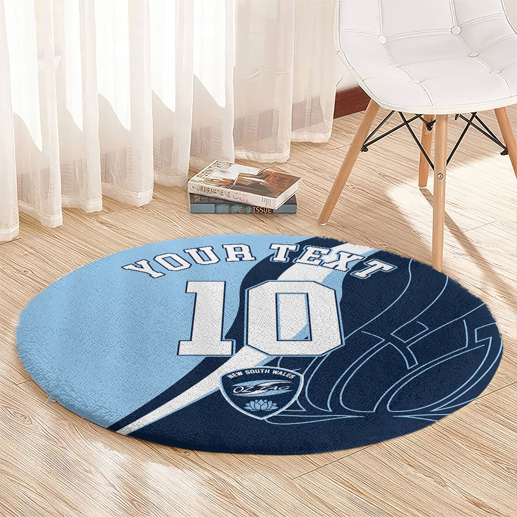 Personalized New South Wales Oztag Round Carpet Abstract Wave Line Art