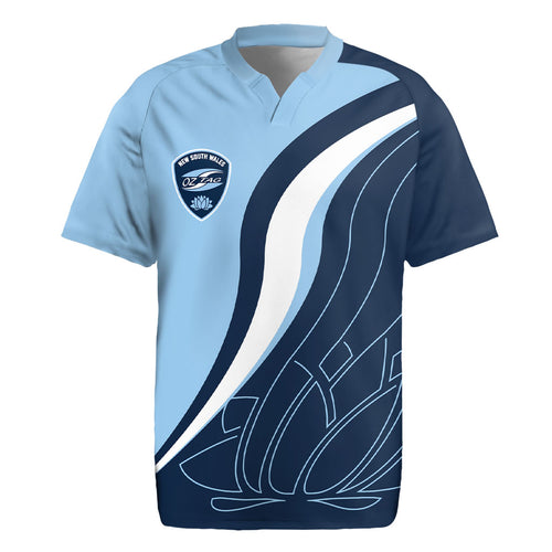 Personalized New South Wales Oztag Rugby Jersey Abstract Wave Line Art