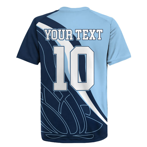 Personalized New South Wales Oztag Rugby Jersey Abstract Wave Line Art