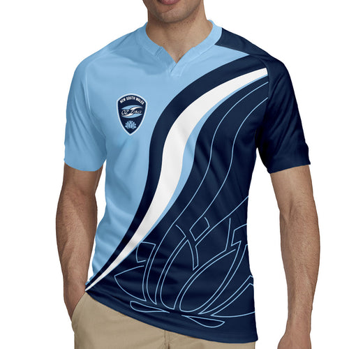 Personalized New South Wales Oztag Rugby Jersey Abstract Wave Line Art