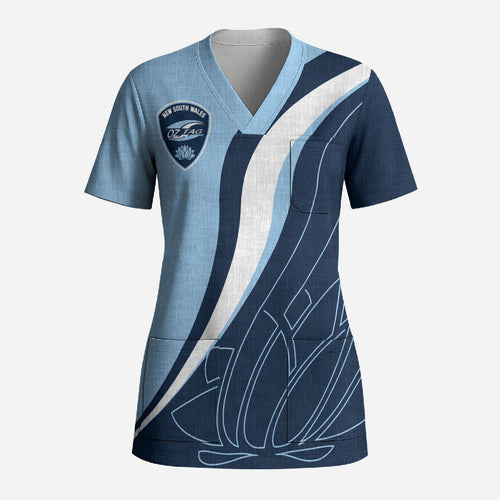 Personalized New South Wales Oztag Scrub Top Abstract Wave Line Art